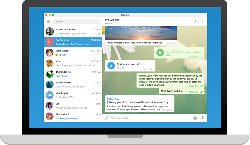 Telegram 电脑版界面展示